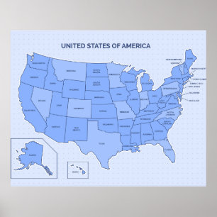 Minimal blå illustration av USA-karta Poster