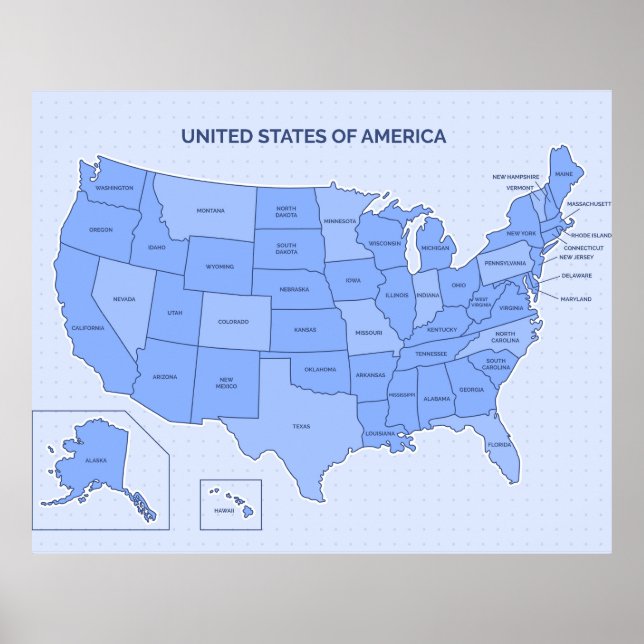 Minimal blå illustration av USA-karta Poster (Framsidan)