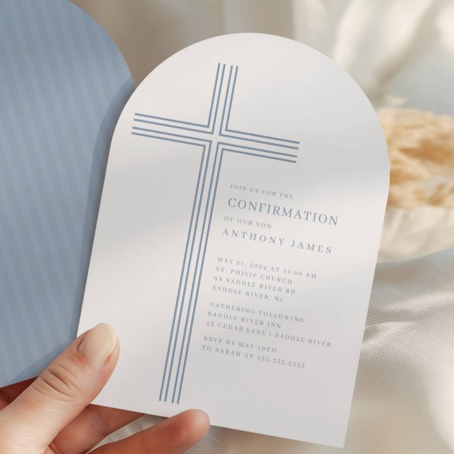 Minimal blå korsbekräftelseinbjudan inbjudningar (Skapare uppladdad)