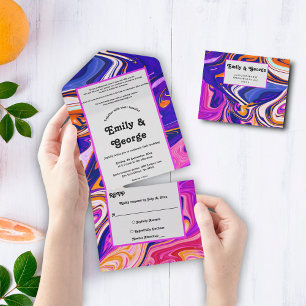 Minimal Blå Mauve Orange Galax Abstrakt Bröllop