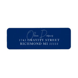 Minimal blå skriptetikett med fetstil returadress etikett