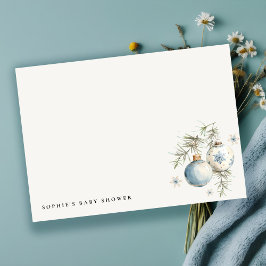 Minimal blå vinter jul pojke baby shower anteckningskort