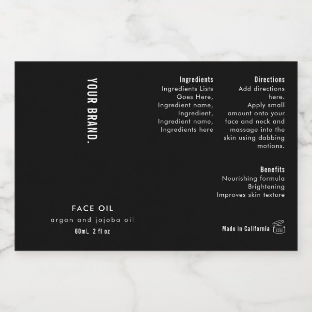 Minimal Black 2oz Dropper Bottle Waterproof Label Mat Etiketter (Singel etikett)