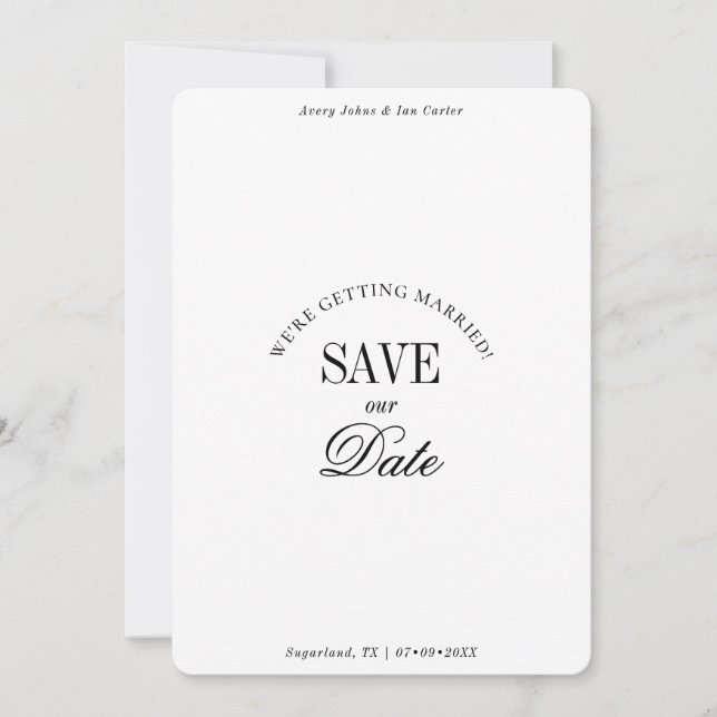 Minimal Black and White Elegant Save the Date Card Spara Datumet (Framsida)