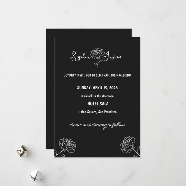 Minimal Black and White Flower Elegant Modern Julkort (Fram/Back In Situ)