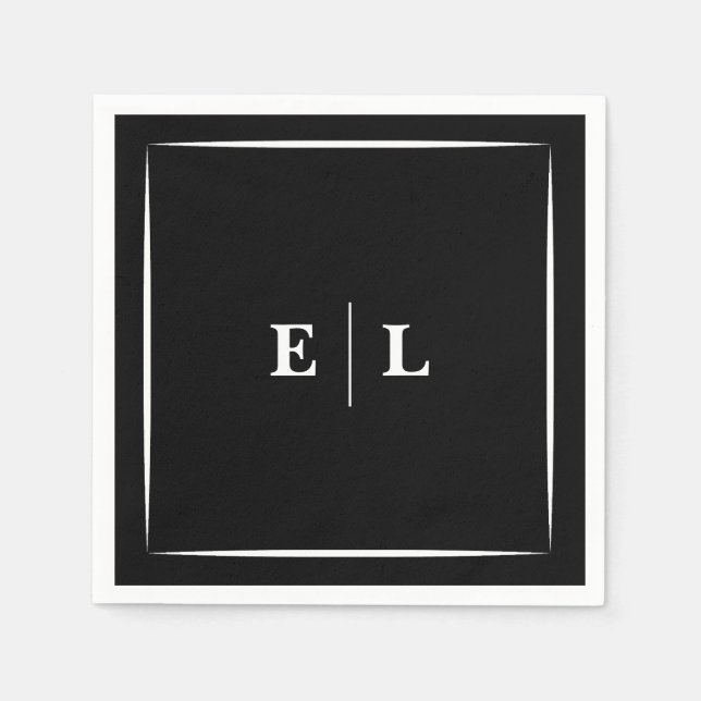 Minimal Black and White Personalized Wedding Guest Pappersservett (Framsidan)