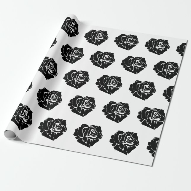 Minimal Black and White Rose Pattern Presentpapper (Utrullad)