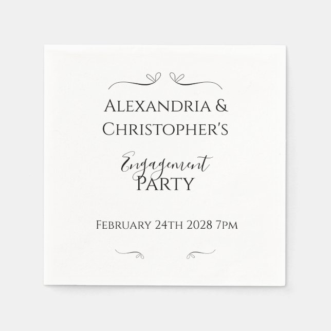 Minimal Black and White Script Engagement Party Pappersservett (Framsidan)