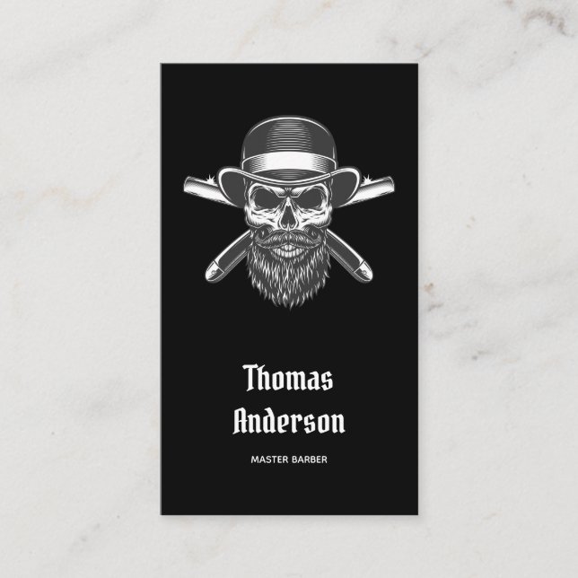 Minimal Black Beard Razors Logotyp Trendig Barbers Visitkort (Framsida)