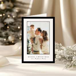 Minimal Black Border Photo Elegant Christmas Helgkort
