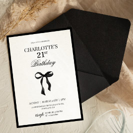 Minimal Black Bow 21th Birthday Invitation Inbjudningar