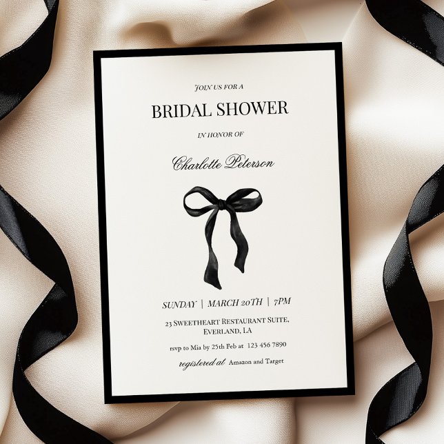 Minimal Black Bow Bridal Shower Invitation Inbjudningar (Skapare uppladdad)