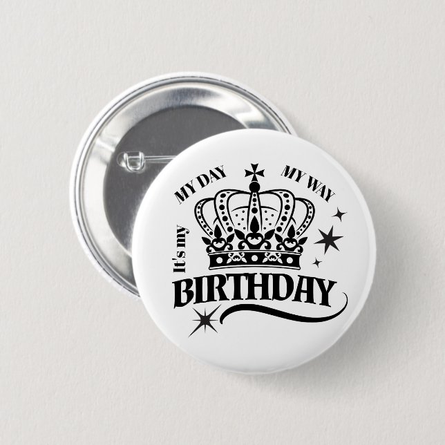 Minimal Black Crown Birthday Quote Typography Knapp (Framsida & baksida)