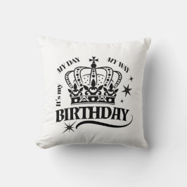 Minimal Black Crown Birthday Typography White Kudde