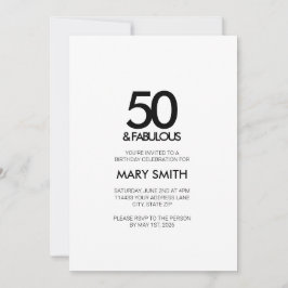 Minimal Black Fifty and Fabulous 50th Birthday Inbjudningar