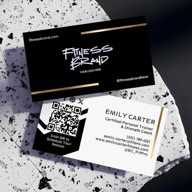 Minimal Black & Gold Trendy Fitness Trainer Logo Visitkort (Minimal Black & Gold Trendy Fitness Trainer Logo Business Card)