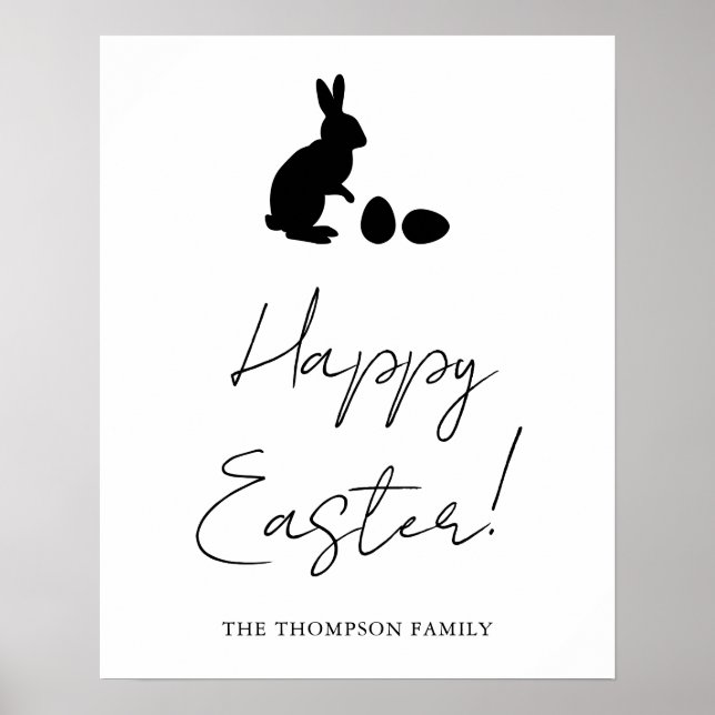 Minimal Black Happy Easter With Bunny Silhouette Poster (Framsidan)
