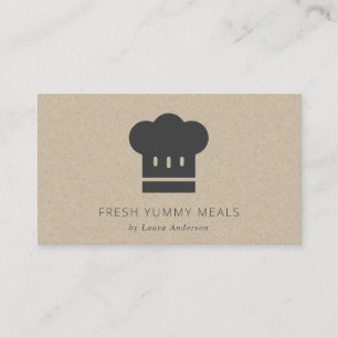 Minimal Black Kraft Modern Chef Hat-Catering Visitkort
