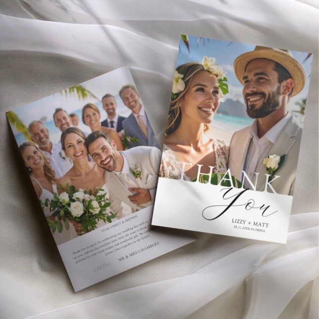 Minimal black & White 2 Photo Wedding Thank You Tack Kort (Skapare uppladdad)
