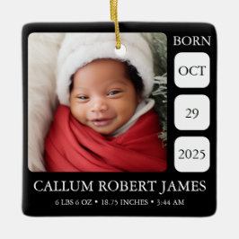 Minimal Black White Baby Birth Stats Ornament