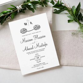 Minimal Black & White Blommigt Islamic Nikah Bröll Inbjudningar