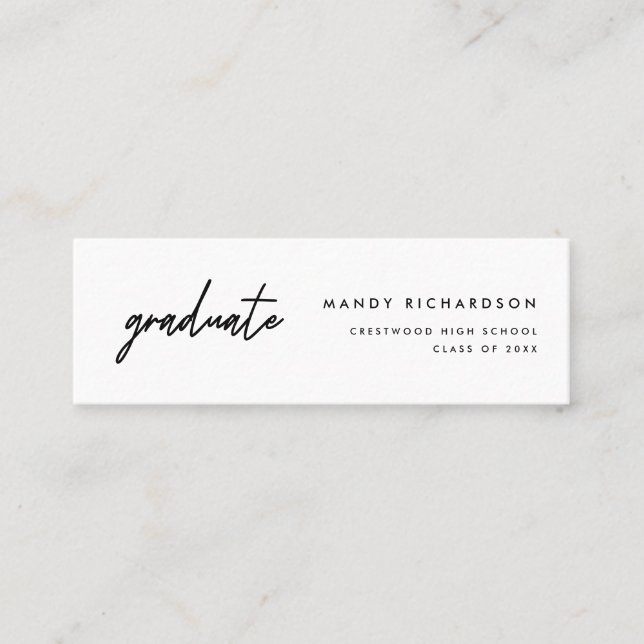 Minimal Black & White Graduation Name Card Insert Mini Visitkort (Framsida)