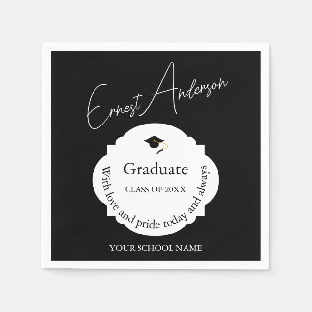 Minimal Black White Graduation Thank You Pappersservett (Framsidan)