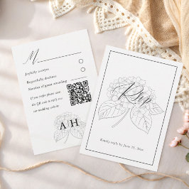 Minimal Black & White Hydrangea Wedding RSVP OSA Kort