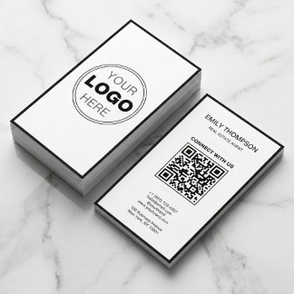 Minimal Black White Modern QR Code Logo Visitkort