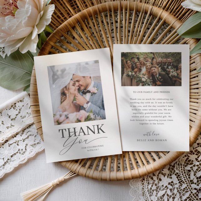 Minimal Black & White Thank You Wedding  Tack Kort (Skapare uppladdad)