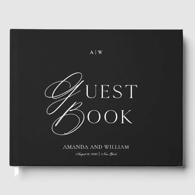 Minimal Black & White Wedding Guest Book Gästböcker (Framsida)