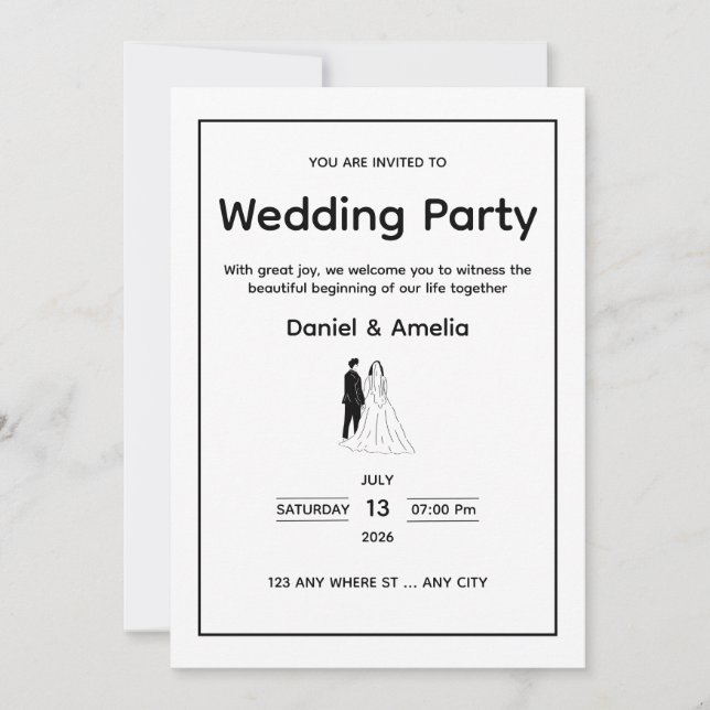 Minimal Black & White Wedding Invitation Inbjudningar (Framsida)