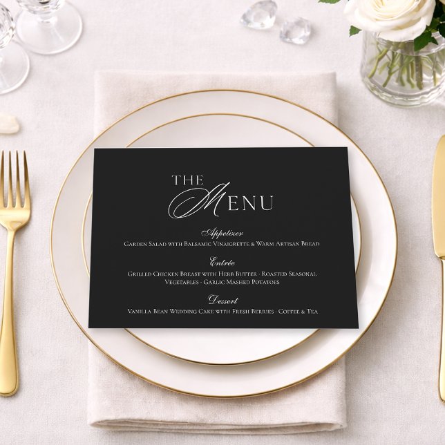 Minimal Black & White Wedding Menu card Inbjudningar (Skapare uppladdad)