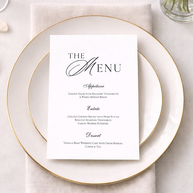 Minimal Black & White Wedding Menu Card Inbjudningar (Skapare uppladdad)