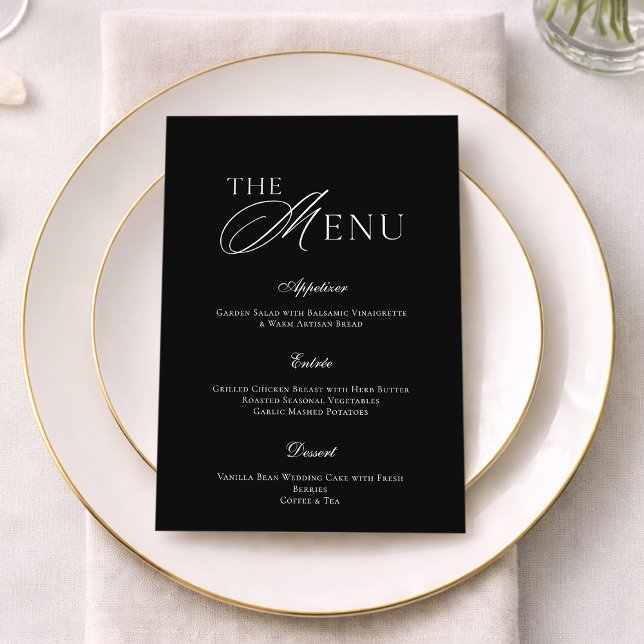 Minimal Black & White Wedding Menu Card Inbjudningar (Skapare uppladdad)