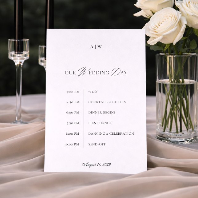 Minimal Black & White Wedding Timeline Card Inbjudningar (Skapare uppladdad)