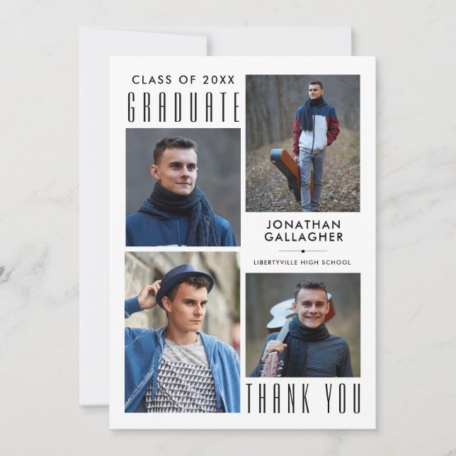 Minimal bläckfri Student TACK 5 foton svart Kort (Framsida)