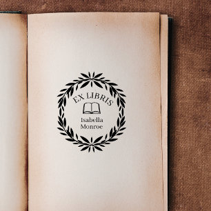 Minimal blad botanisk krans Ex Libris bokmärke Stämpel