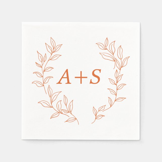 Minimal bladmonogram bröllopsservett i papper pappersservett (Framsidan)