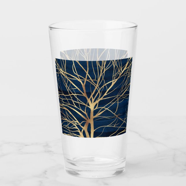 Minimal blått design i det moderna Guld Träd Glaskopp (Framsida)