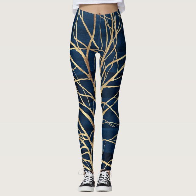 Minimal blått design i det moderna Guld Träd Leggings (Framsida)