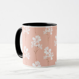 Minimal blekrosa blomma vit blommönster mugg