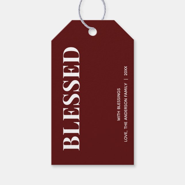 Minimal BLESSED | Deep Red Holiday Presentetikett (Framsidan)