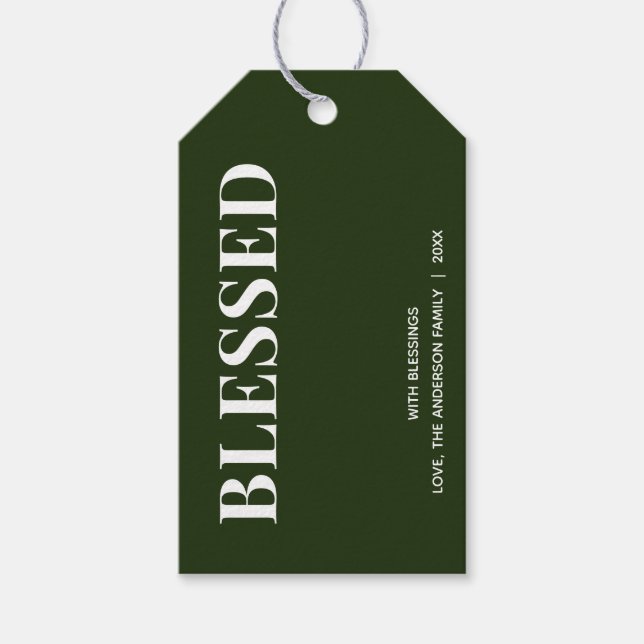 Minimal BLESSED | Forest Green Holiday Presentetikett (Framsidan)