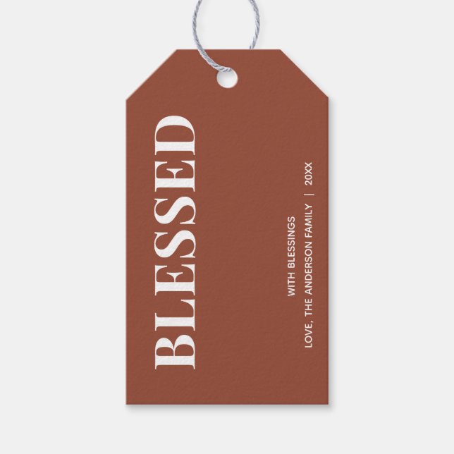 Minimal BLESSED | Terracotta Holiday Presentetikett (Framsidan)