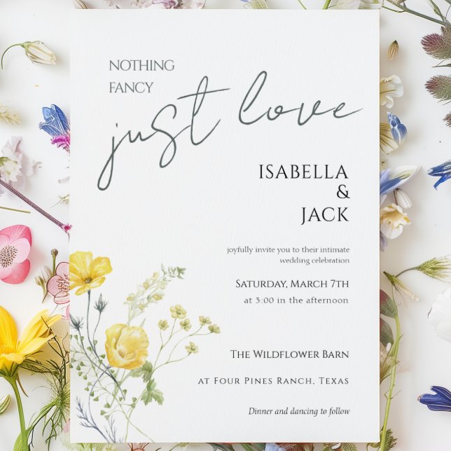 Minimal Blommig Inget Fancy Bara Kärlek Bröllop  Inbjudningar (Minimal Floral Nothing Fancy Just Love Wedding Invitation)