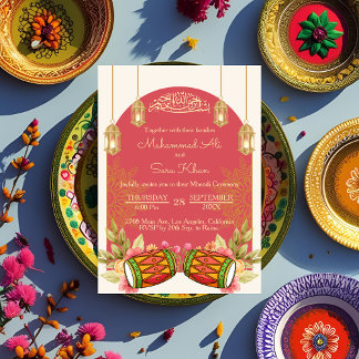 Minimal Blommig Rosa Mehndi Natt Ceremoni Henna Inbjudningar