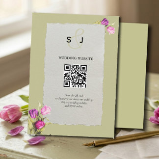 Minimal Blommig Sagegrön QR-kod Bröllop Tilläggskort