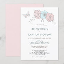 Minimal Blommigt Butterfly Blue Rosa Virtuellare B