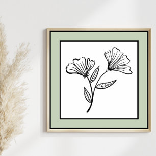 Minimal Blommigt Duo Black Linjer Blek Grönt Gräns Poster